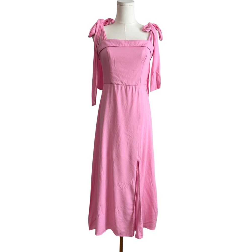 Trixxi Tie Shoulder Midi Dress M Pink Romantic Feminine Coquette Barbiecore - Picture 3 of 12